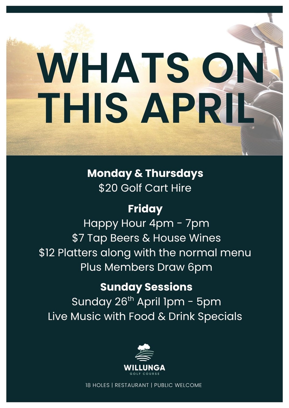 What's on this April at Willunga Golf Course.